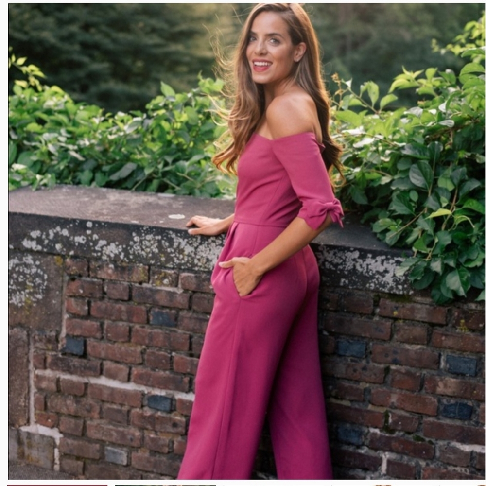 Gal meets glam Meredith Jumpsuit Size 8 Dusty Rose Off shoulder